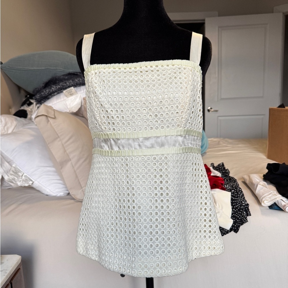 Lilly Pulitzer Cream Light Yellow Eyelet Tank with Satin Trim - Picture 7 of 8